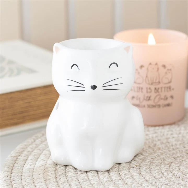 White Happy Cat Tealight Wax Warmer